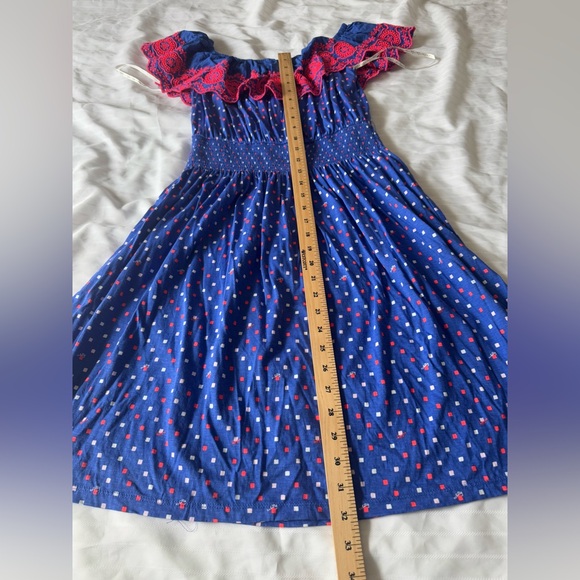 lilly pulitzer Off-Shoulder Blue Polka Dot Dress with Pink Ruffle Size M - Picture 6 of 8